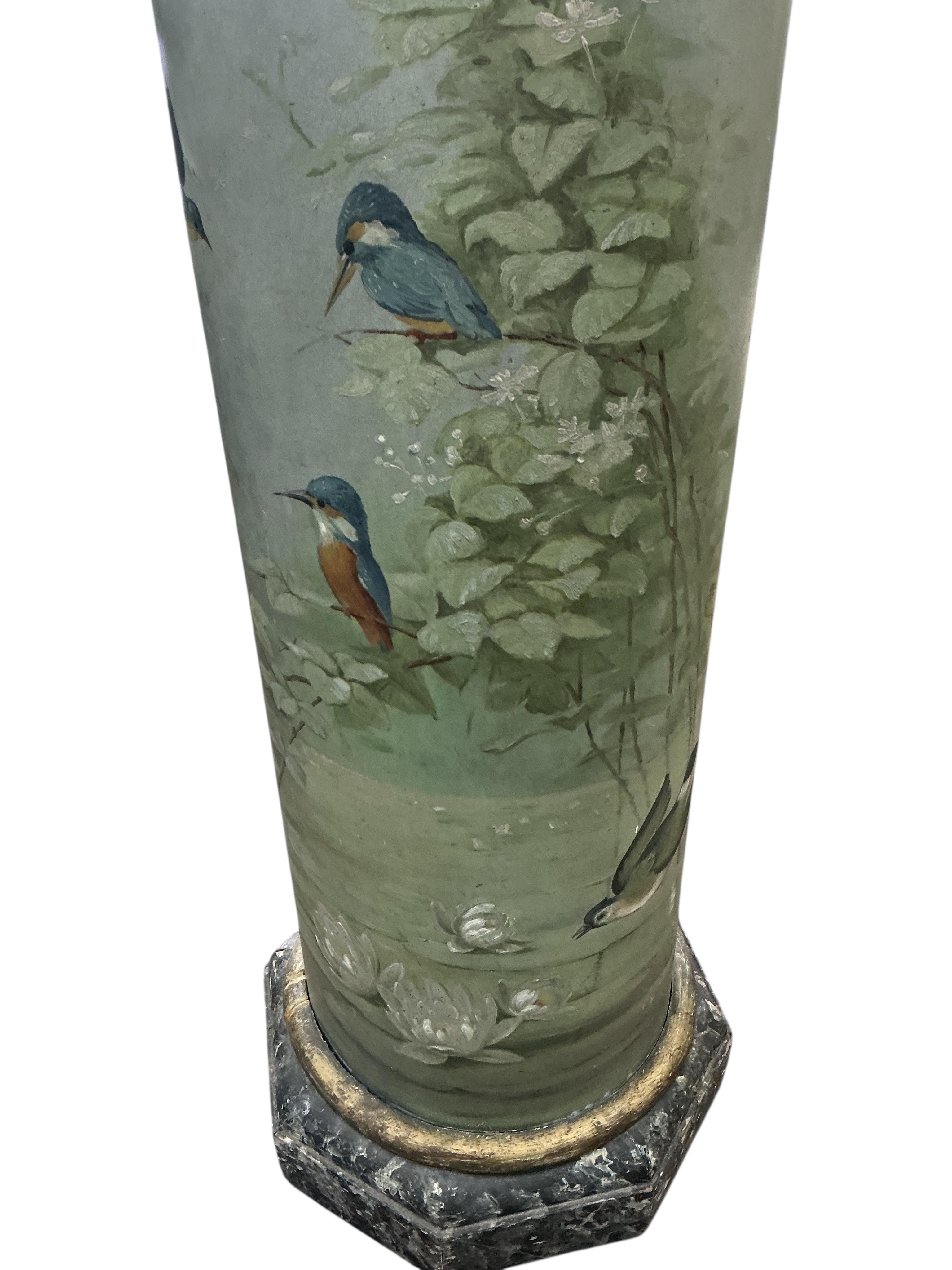 A late 19th century Aesthetic period toleware column, diameter 32cm, height 111cm